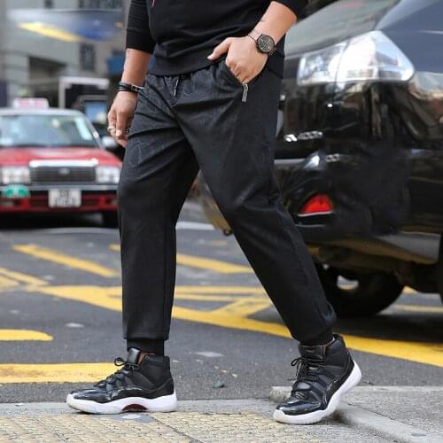 New tide brand Large size Mens Plus Cashmere Thickened Casual pants Plus fat to increase the pants Winter Tether Loose pants