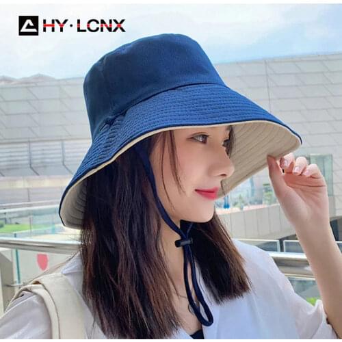 Spring New Women Fashion Big Brim Solid Color Double-sided Sun Fisherman Hat Men Cotton Breathable Outdoor Travel Bucket Hat