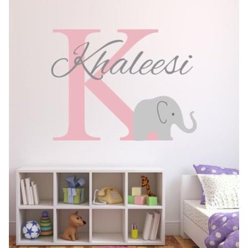 Personalized Elephant Name Wall Decal - Custom Name wall Stickers For Kids Room Boys Room Wall Decal - Monogram Wall Decal JW035