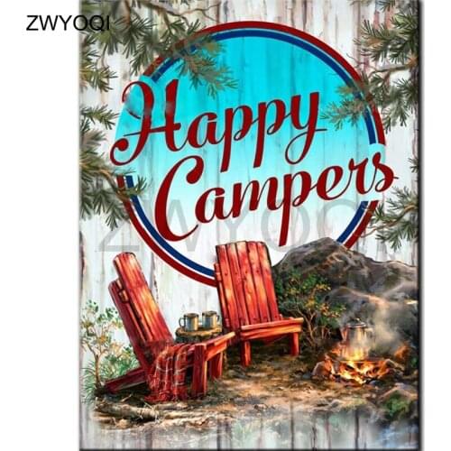 Full Round Diamond mosaic Campfire chair DIY Diamond embroidery Blanket Full Square Diamond painting Cross stitch happy campers