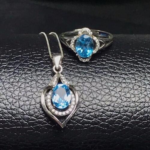 Popular style, special sale, 925 silver, natural Hetian topaz set, ring necklace