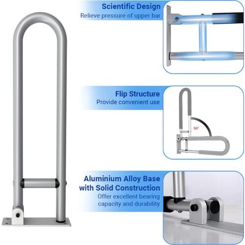 Handrail for Toilet Anti-Fall/Anti-Slip Bathroom Handrail Flip-Up Safety Handrail Screw-In Safety Grab Bar Handle Health Care