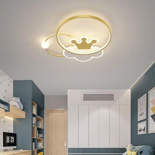 Nordic Crown Gold Pink Cloud LED Children Ceiling Lamp for Bedroom Living Dining Girl Boy Baby Room Nursery Home Indoor Lighting