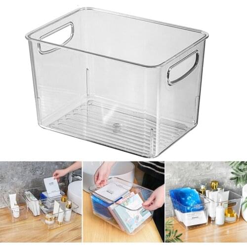 Clear Storage Container Bin Open Compartment Organizer with Cutout Carrying Handles for Kitchen Cosmetics Desktop Toy d88
