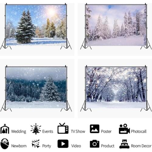 Christmas Tree In Winter Snow Scene Backdrops Photography Background Banner Kids Party Decor Poster Studio Shooting