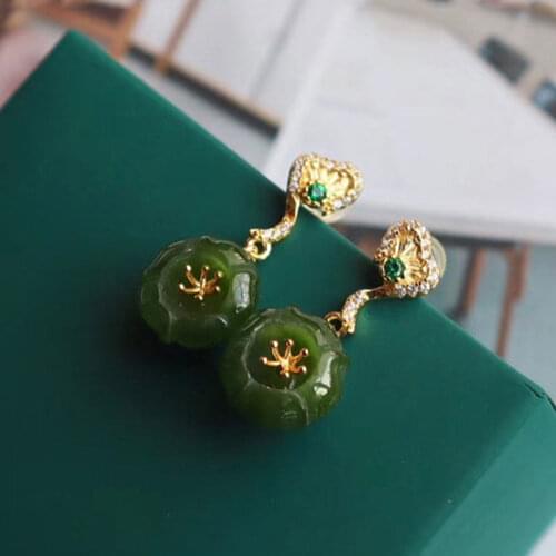S925 Sterling Silver Green Earrings Flower Stud Earrings Natural Hetian Jade Green Jade Stud Earrings Super Fairy Classic Eardro
