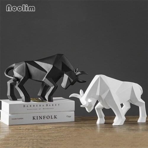 Nordic Resin Bull Sculpture Animal Statue Office Desktop Ornaments Living Room Abstract Figurine Home Decoration Furnishings