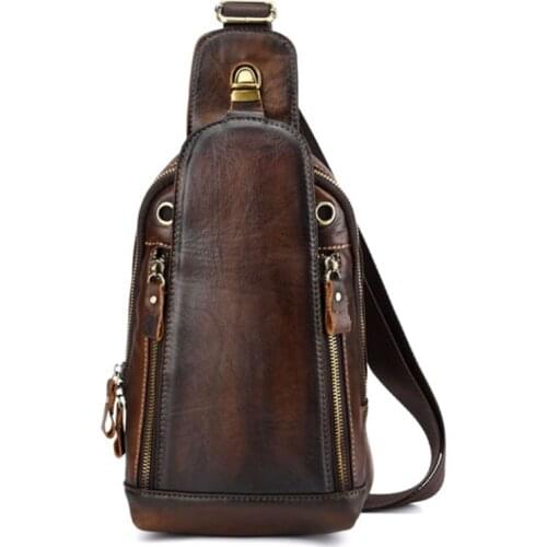 Leather Sling Bag Backpack for Men Women Crossbody Shoulder Chest Day Pack Outdoor Travel Hiking Camping Casual Pouch Daypa