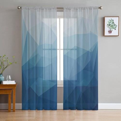 Triangle Blue Gradient Tulle Sheer Window Curtains for Living Room Kitchen Children Bedroom Voile Hanging Curtain