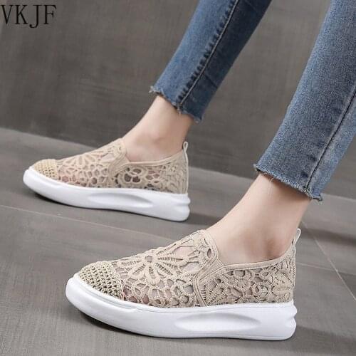 Fashion Lace Women Casual Flat Shoes Spring Female Mesh Hollow Out Sneakers Flats Canvas Shoes Women Flats Lazy Loafers Footwear
