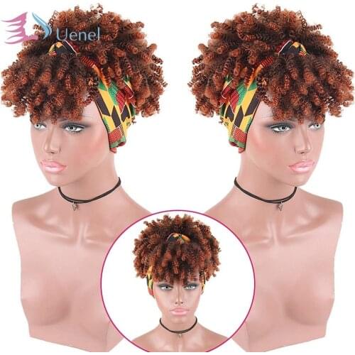 Uenel Short Afro Kinky Curly Wigs For Black Women Natural Black Curly2 in 1 for Women Curly Full Wig With with Scarf Wigs