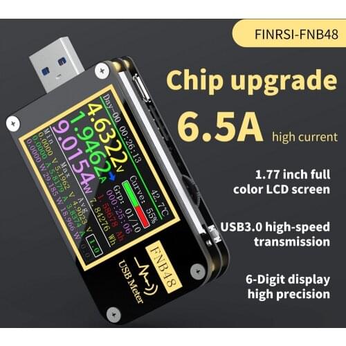 FNIRSI-FNB48 USB Tester Current Voltmeter USB Tester QC4 + PD3.0 2.0 PPS Fast Charging Protocol Capacity Test 6-digit Display