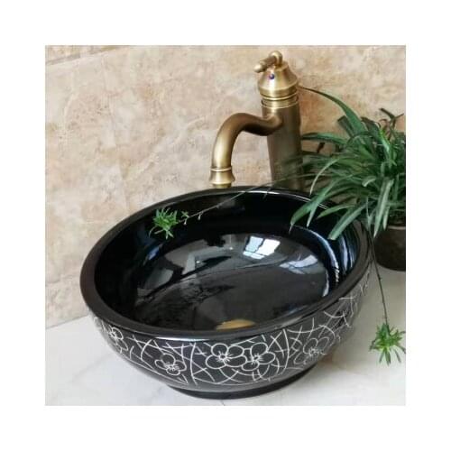 Bathroom Round Ceramic Vessel Sink Vanity Artistic Basin with Pop up Drain Combo AB265