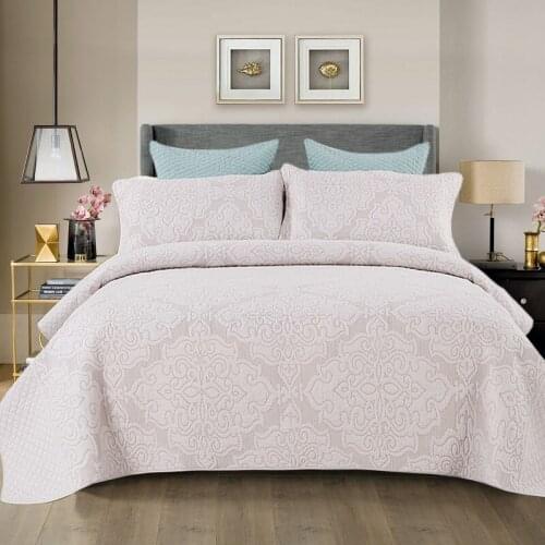 Quality Embroidered Bedspread Quilt Set 3pcs Solid Coverlets Cotton Quilts Quilted Bed Covers King Queen Size 230*250cm Blanket
