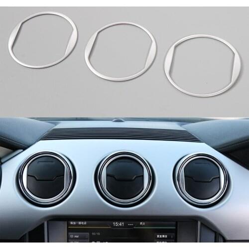 YAQUICKA 3Pcs Car Interior Dashboard Central Air Conditioner Vent Ring Circle Trim Sticker Sequins For Ford Mustang 2015 2016