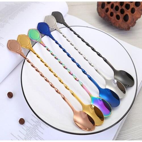 Stainless Steel Retro Mirror Spoon Creative European High-end Court Long Handle Stirring Ice Spoon Various Colors Spoons Set