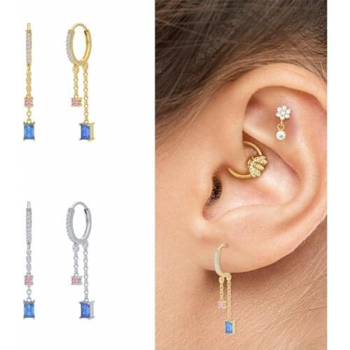 Viny 2021 Trend Earrings Pendientes 925 Sterling Silver Earrings For Women Color Diamond Blue Zircon Summer Earrings Hoops Aros