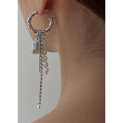 Silver Color New Arrival Round Bar Tassel Long Earrings For Women Temperament Sexy Pearl Earrings Fashion Korean Ins Jewelry