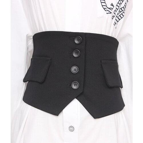 Womens runway fashion elastic fabric black Cummerbunds female Dress Corsets Waistband Belts decoration wide belt R2837