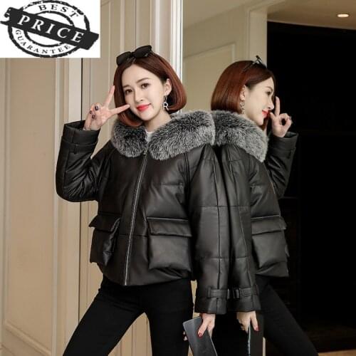 Genuine Leather Natural Duck Down Jacket Women Winter Real Fox Fur Hooded Leather Down Coat Female Thick Warm Down Parkas 12302