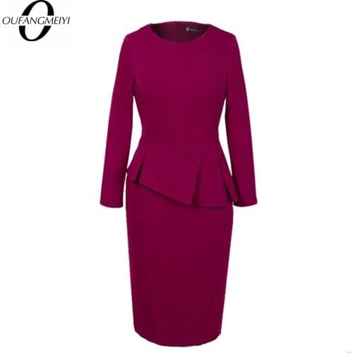 Women Stylish Pinup Bodycon Brief One Piece Vintage Ruffle Ofice Lady Pencil Dress EG635