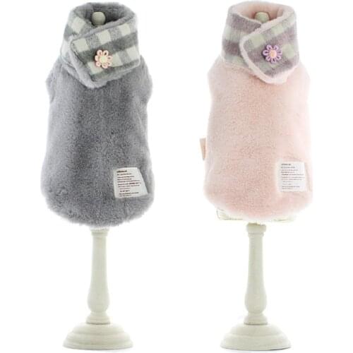 Winter Warm Korean Style Dog Coats Plaid Reversible Wear Detachable Neck Flowery XS S M L XL