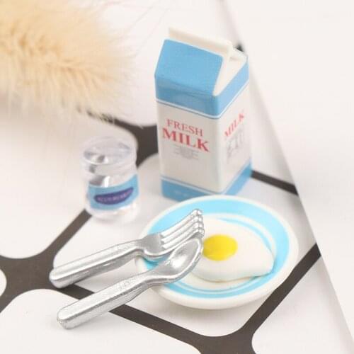 1Set 1/12 Scale Miniature Dollhouse Milk & Egg Breakfast Set For Mini Doll Food Play Kitchen Set Accessories Kids Toys