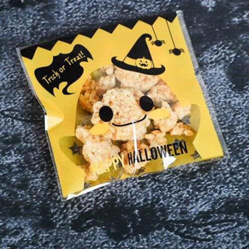 100pcs Cute Halloween Candy Bags Cookie Packaging Self-adhesive Plastic Bags Halloween Party Supplies Trick Or Treat Kids Gifts