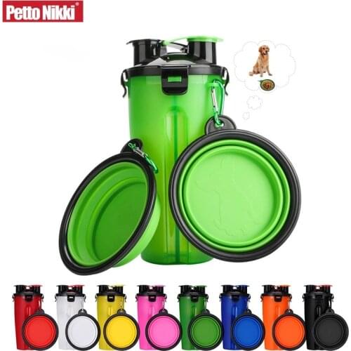 2 In 1 Portable Pet Dog Foling Water Bottle Food Container With Silicone Dog Bowl Outdoor Travel Dogs Cat Feeder Cup Bowls Set