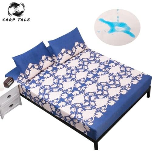 220x200x30cm Printing Bed Mattress Cover Waterproof Mattress Protector Pad Fitted Sheet Separated Water Bed Linens with Elastic