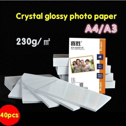 230g Crystal Printer Photo Paper White Bag A3 Color Page A4 Photo Paper Inkjet Printing Photo Paper Waterproof 40 Glossy Paper