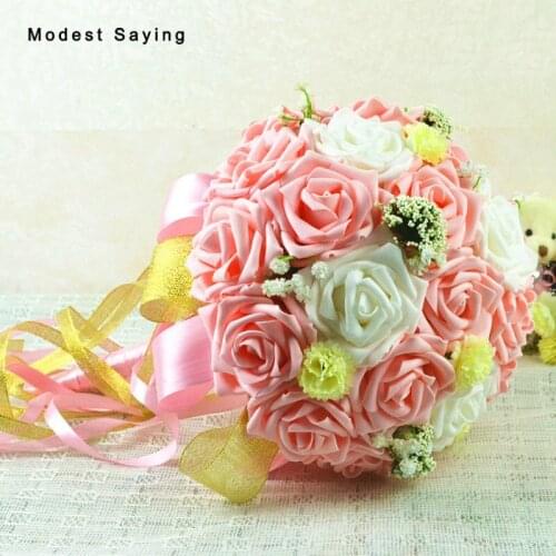 4 Colors Pink Artificial flowers Wedding Bouquets 2017 New Plastic Roses Romantic Bridesmaid brooch bouquets Wedding Accessies