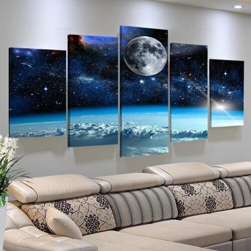 Space Moon Earth diamond painting multi panel mosaic diamond embroidery family full drill square round diamond art 5 pcs set