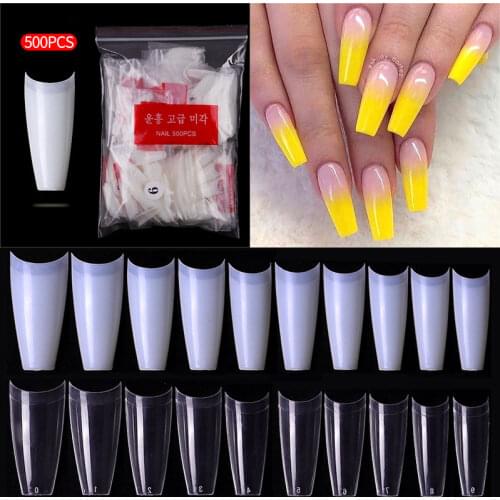 500pcs Clear Natural False Acrylic Nail Tips Half Cover French Coffin Fake Nails Tips for Extension Fingernails UV Gel Manicure