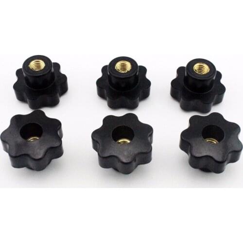 6pcs M10 Female Thread 40mm OD Star Shaped Head handle Nuts Knob Clamping Nuts Knob with through-hole
