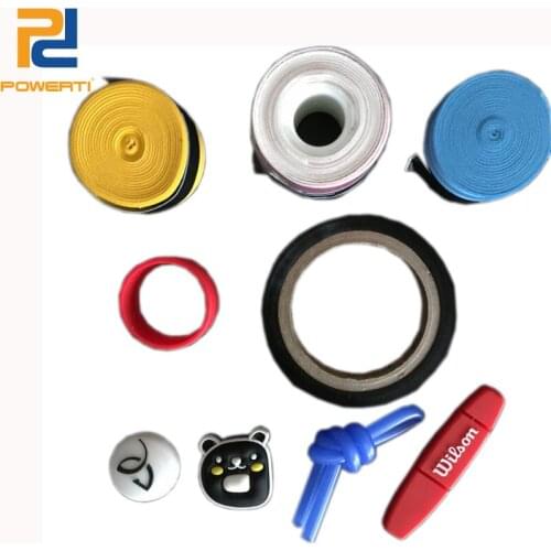 Powerti Tennis Racket Accessories - 3 pcs racket grip + 4 pcs racket dampener + 1 pc adhesive tape + 1 pc grip ring