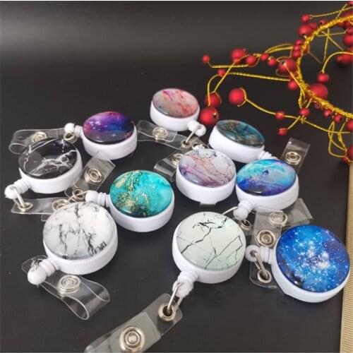 Hot 1PC Creative Starry Sky Marble Pattern High Quality Retractable Nurse Badge Reel Clip Cute IC ID Card Badge Holder