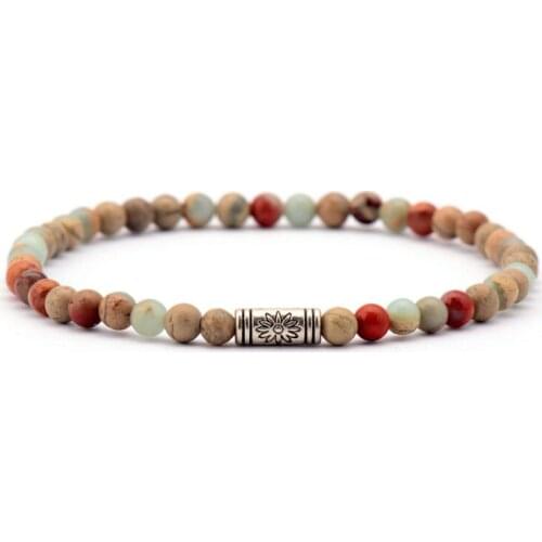 Bead Bracelet 4MM Natural Stones Antique Silver Tibetan Charm Elastic Stretch Unisex Couple Bracelets Gifts Dropship Bangles