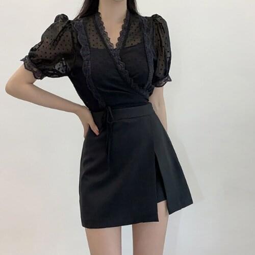 CX 2021 New Summer Women Black Split Fork Fashion Short Skirt High Waist Thin Irregular Package Hip Sexy Elegant A-Line Skirt