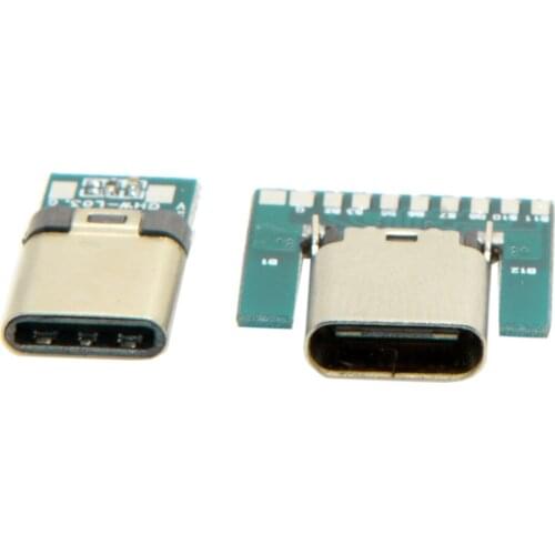 CY 1 set DIY 24pin USB 3.1 Type C Male & Female Plug & Socket Connector SMT type with PC Board