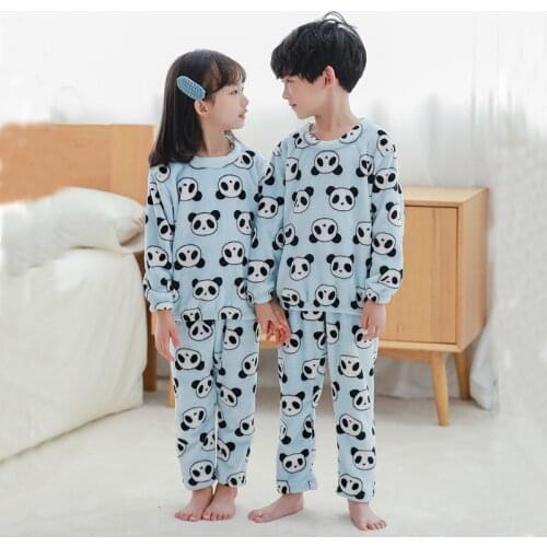 Pijama Infantil Inverno Kids Pijama Set Coral Fleece Baby Boys Girls Nightwear Children Sleepwear Child Toddler Panda Pajamas