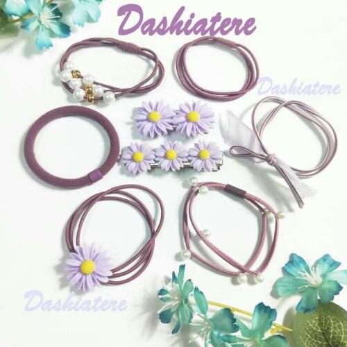 8pcs/lot Girls Stretch Hair Ties Bulk Headband Daisy Flower Clips Barrettes Elastics Set Women Head Decoration Ponytail Holders