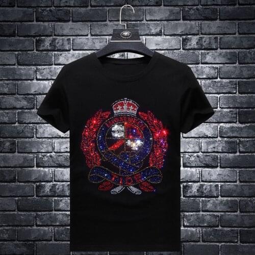 Football 2021 Rhinestones T Shirts Men Brand Short Sleeve Fashion Man Streetwear O Neck Slim Modal Cotton Tshirts Plus Size 7XL
