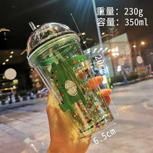 Kawaii Cute Plastic Cup Dinosaur Bubble Tea Smoothie Drinking Bottle Tumbler With Straw Coffee Durable Cartoon Kettle Child Gift