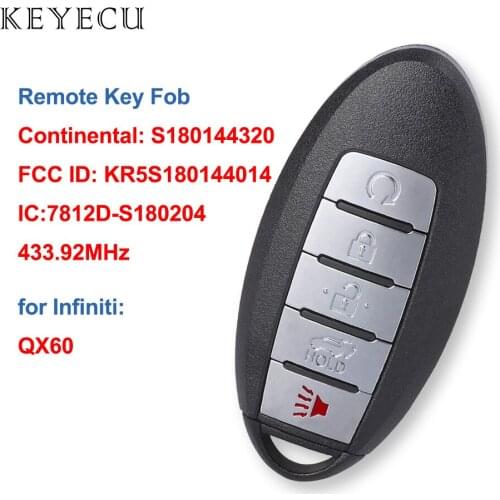 Keyecu S180144320 Remote Car Key Fob 5 Buttons 433.92MHz 4A Chip for Infiniti QX60 2016 2017 2018 FCC ID: KR5S180144014