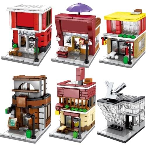 Architecture Street View Building Blocks Store Shop House Model DIY Mini Bricks Christmas Gift Toys for children