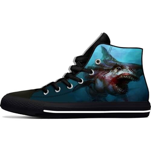 3D Shark Fish Animal Horror Funny Vogue Classic Casual Cloth Shoes High Top Lightweight Breathable 3D Print Men women Sneakers