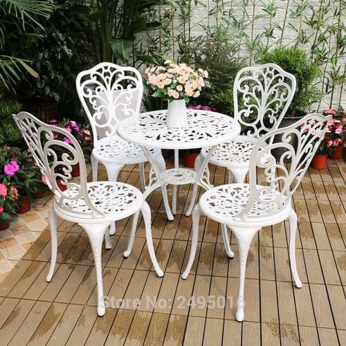Set of 5pcs Cast Aluminum garden furniture dining set 4 chairs with table 23.6 inch with butterfly design( white,black ,bronze)
