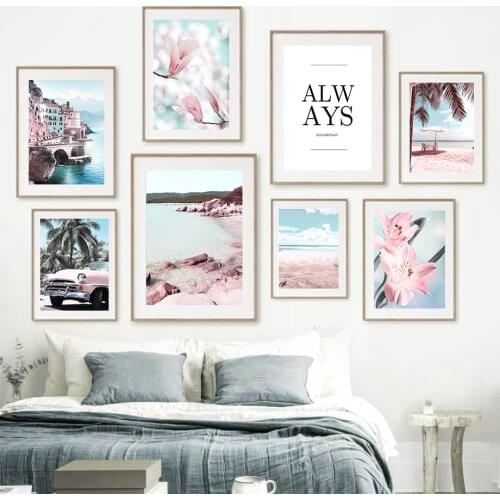 Beach Stone Tree Car Flower Building Sea Wall Art Canvas Painting Nordic Posters And Prints Wall Pictures For Living Room Decor