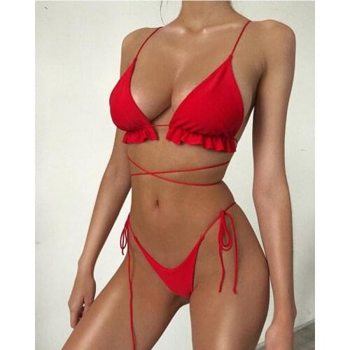 2021 Summer New Solid Long Rope Fringed Bikini 2-Piece Set Beach Swimming Sports Womens Swimsuit
